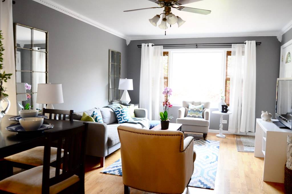 Gray Teal Lime Blue Living Room